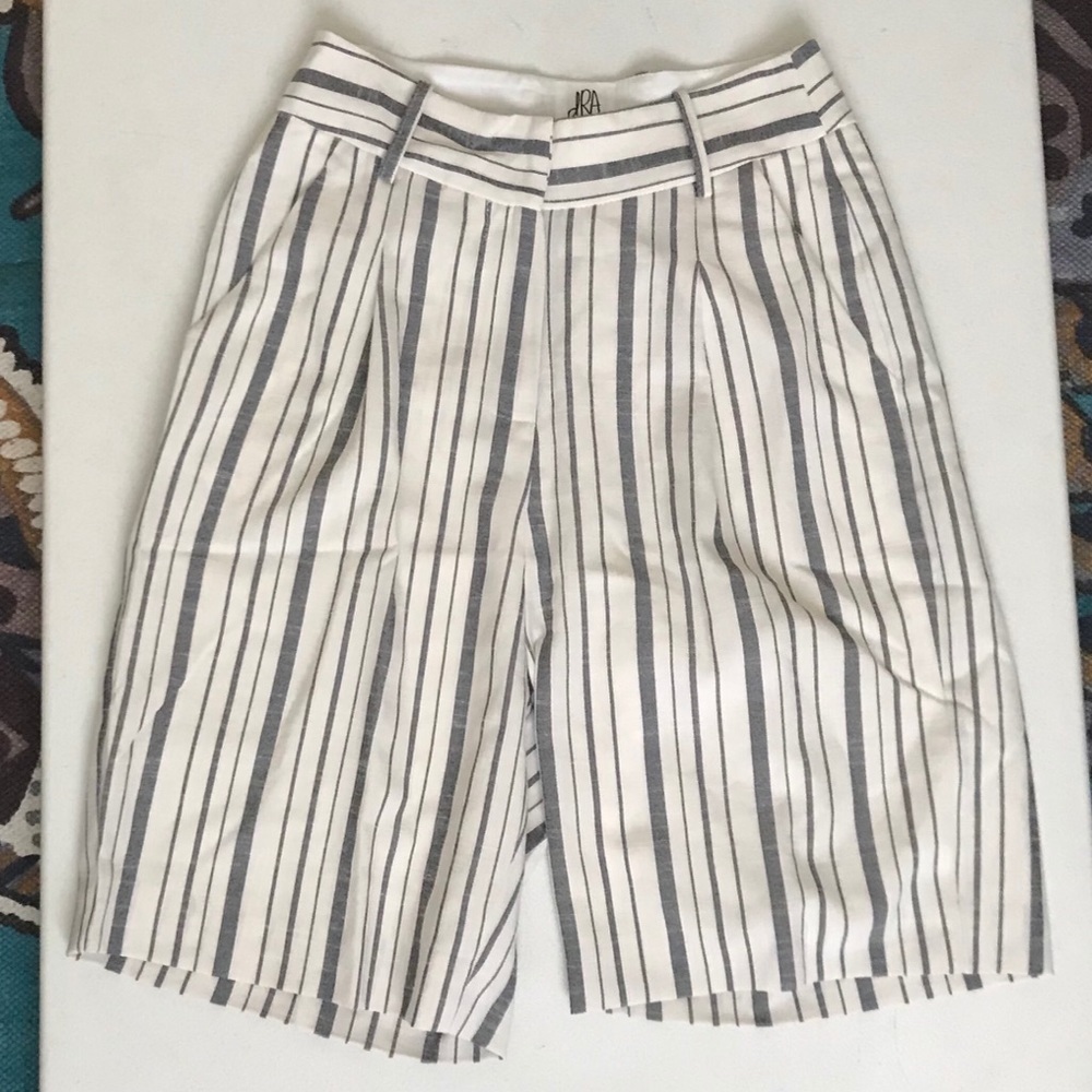 Anthropologie Cream and Gray Striped Bermuda Shorts